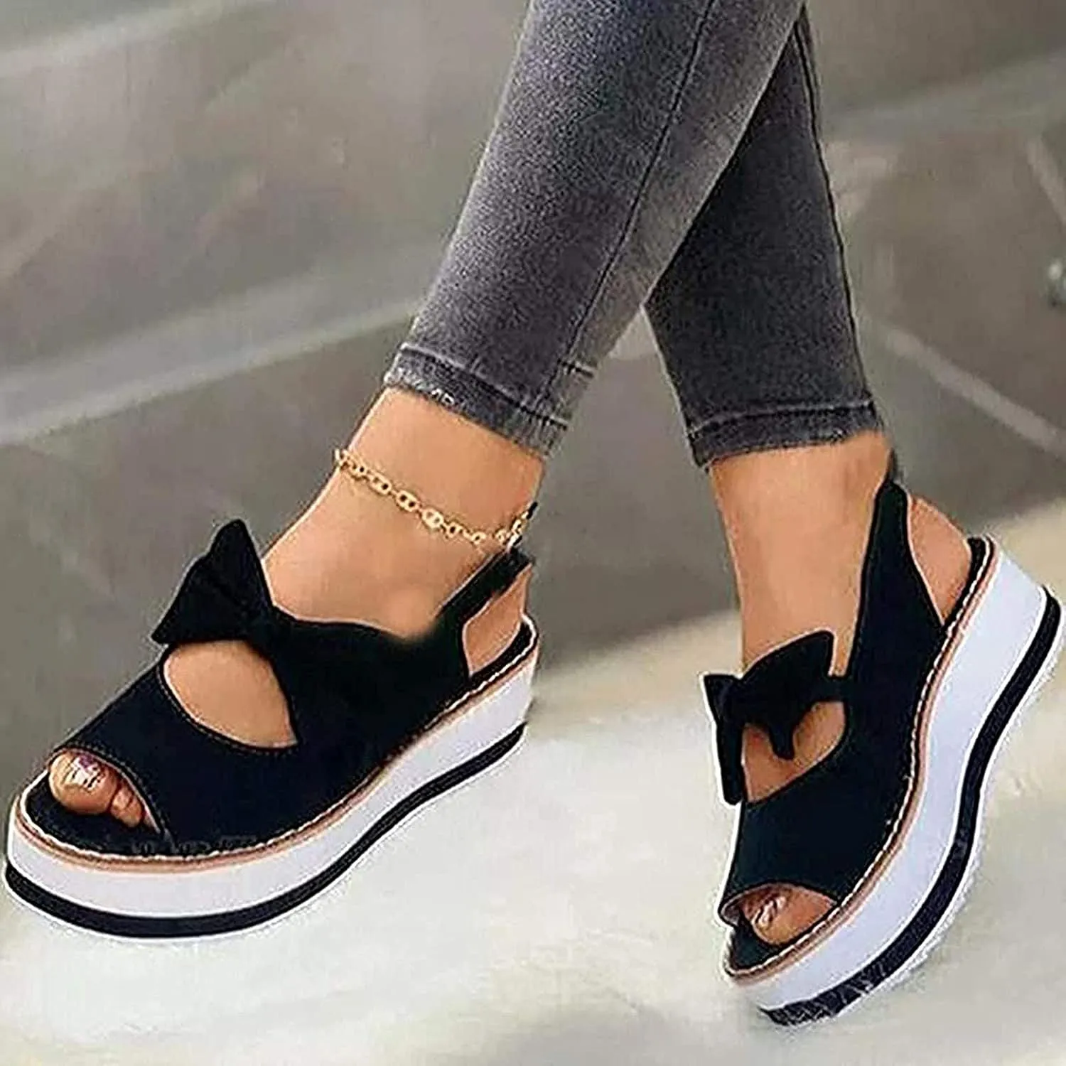 Women's Sandals Wedge Platform Buckle Sandal Summer Beach Front Bow Knot Sandals Summer Open Toe Retro Platform Shoes Beach Shoes,Red,37