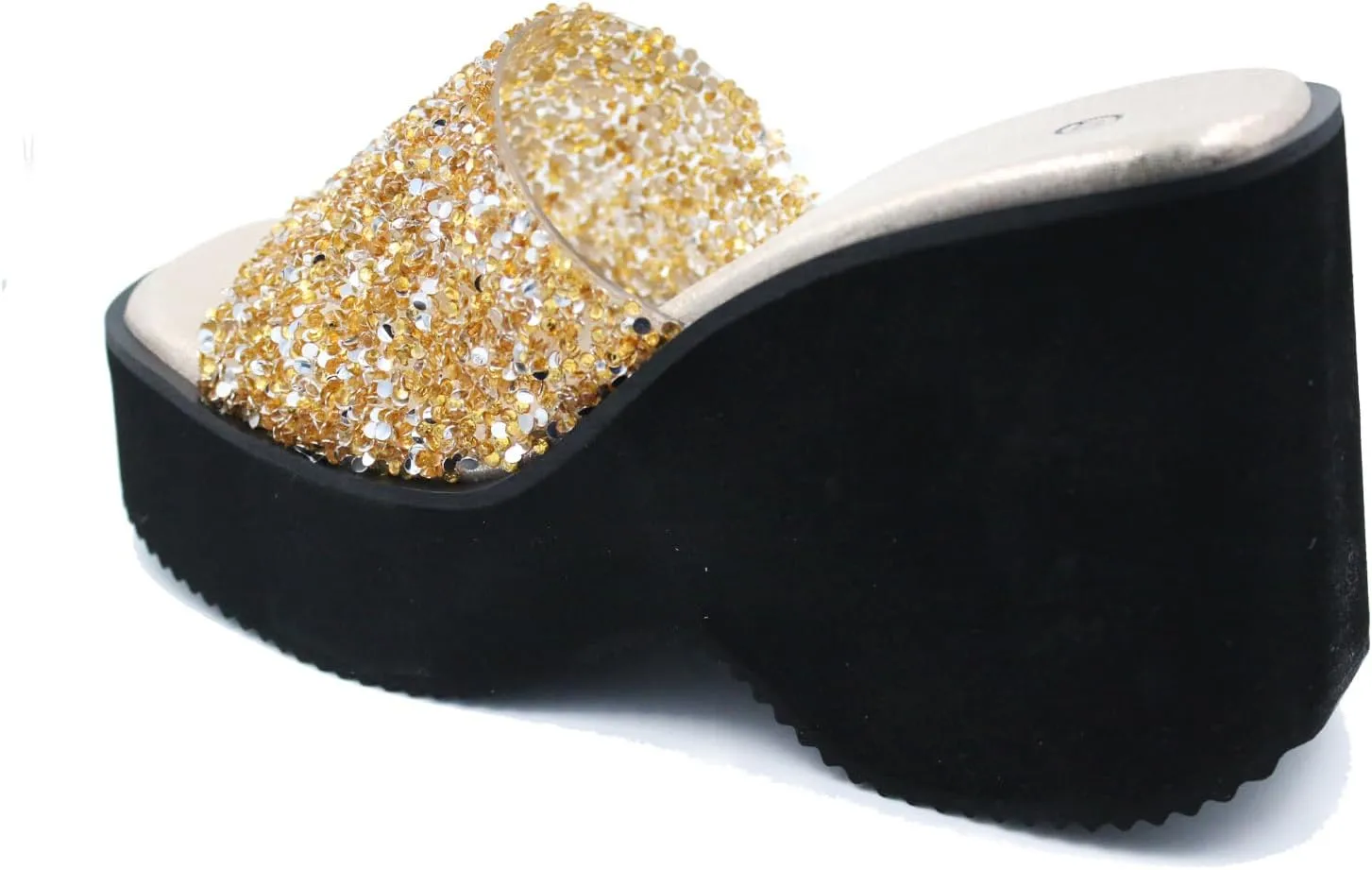 Women'S Sequin Round Open Toe Platform chunky heel Slide Sandals Fashion Glitter Slip On Comfortable Wedge Dress Mule Sandals Summer Outdoor Casual Anti-Slip Beach Walking Slipper Shoes