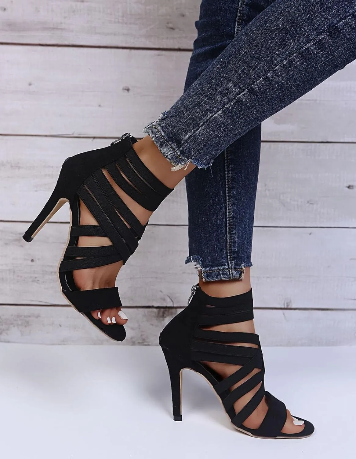 Women's Sexy Gladiator High Heel Sandals - 2025 Summer Fashion Strappy Roman Shoes with Elastic Bands,