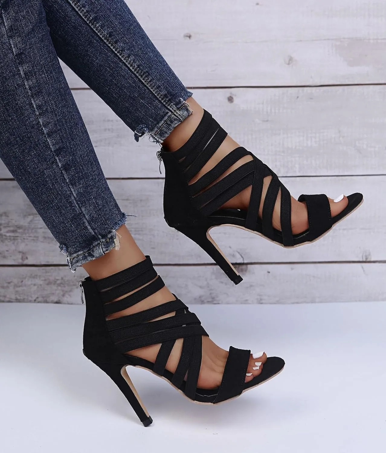 Women's Sexy Gladiator High Heel Sandals - 2025 Summer Fashion Strappy Roman Shoes with Elastic Bands,