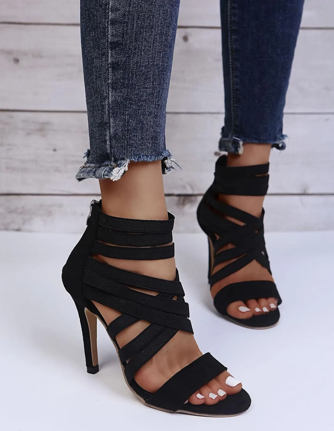 Women's Sexy Gladiator High Heel Sandals - 2025 Summer Fashion Strappy Roman Shoes with Elastic Bands,