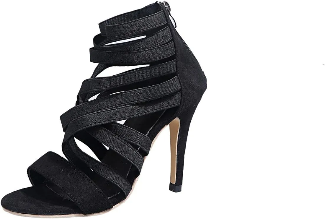 Women's Sexy Gladiator High Heel Sandals - 2025 Summer Fashion Strappy Roman Shoes with Elastic Bands,