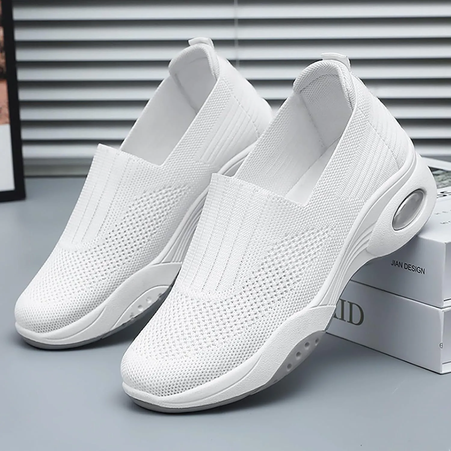 Women's Slip-On Orthopedic Sneakers - Breathable Mesh Knitted Walking Shoes with Wide Width, Arch Support & Non-Slip Sole - Lightweight Low-Top Design for All-Day Comfort