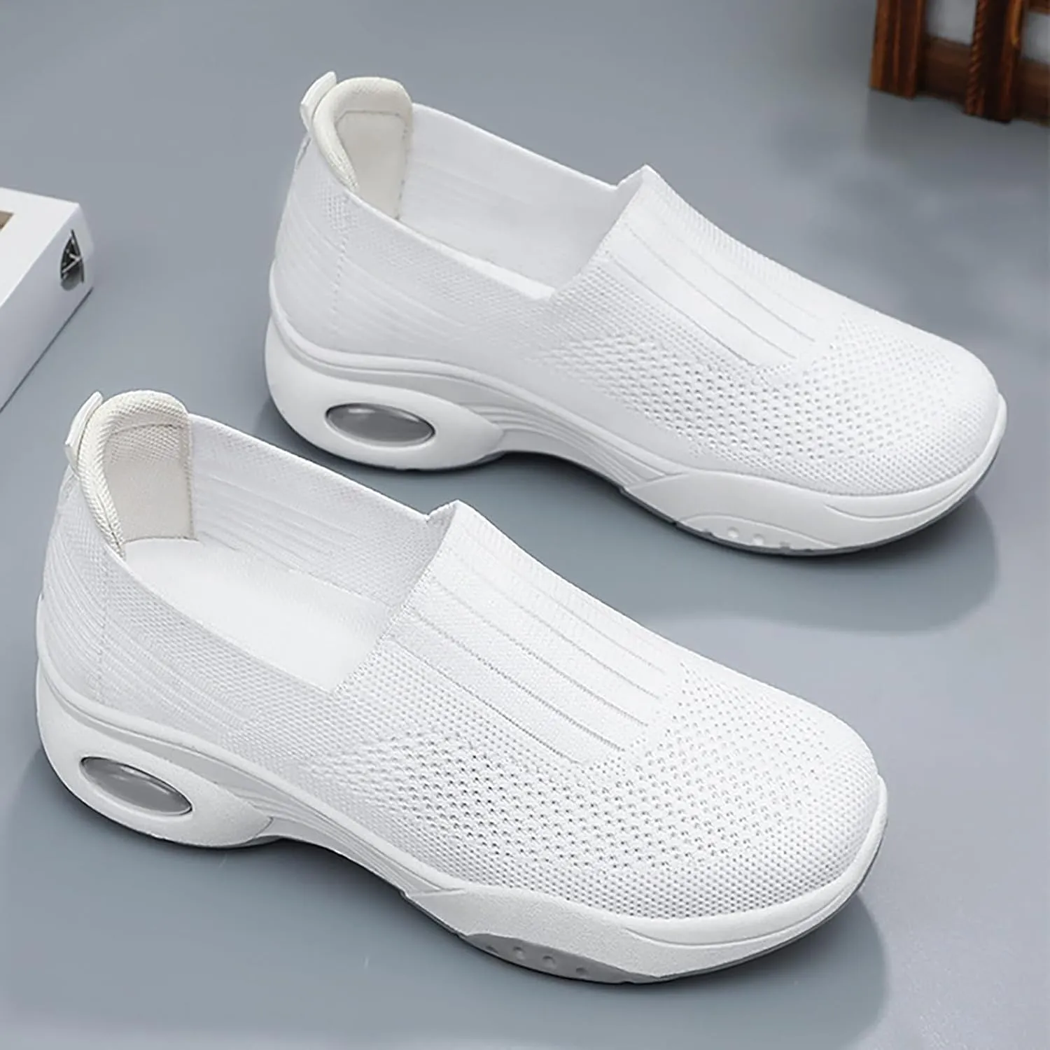 Women's Slip-On Orthopedic Sneakers - Breathable Mesh Knitted Walking Shoes with Wide Width, Arch Support & Non-Slip Sole - Lightweight Low-Top Design for All-Day Comfort