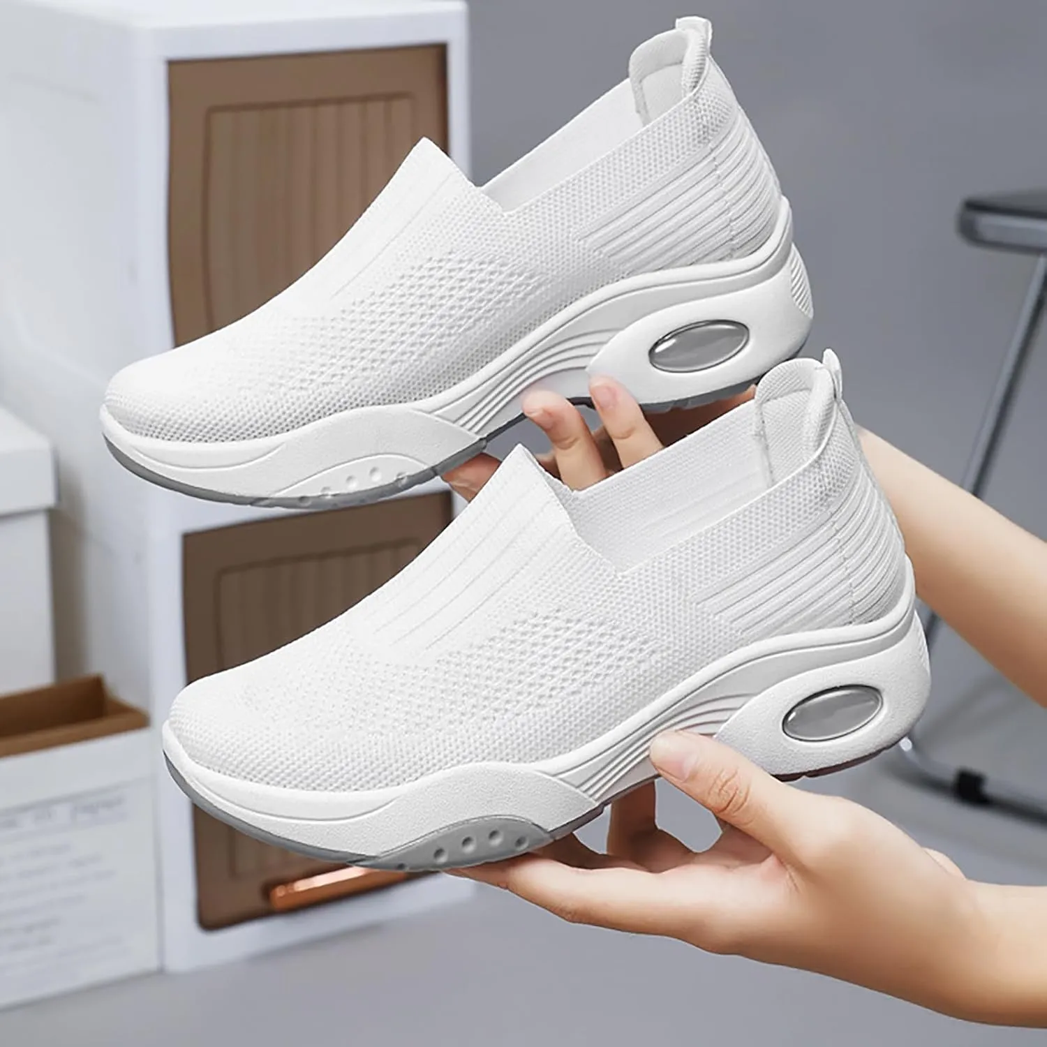 Women's Slip-On Orthopedic Sneakers - Breathable Mesh Knitted Walking Shoes with Wide Width, Arch Support & Non-Slip Sole - Lightweight Low-Top Design for All-Day Comfort
