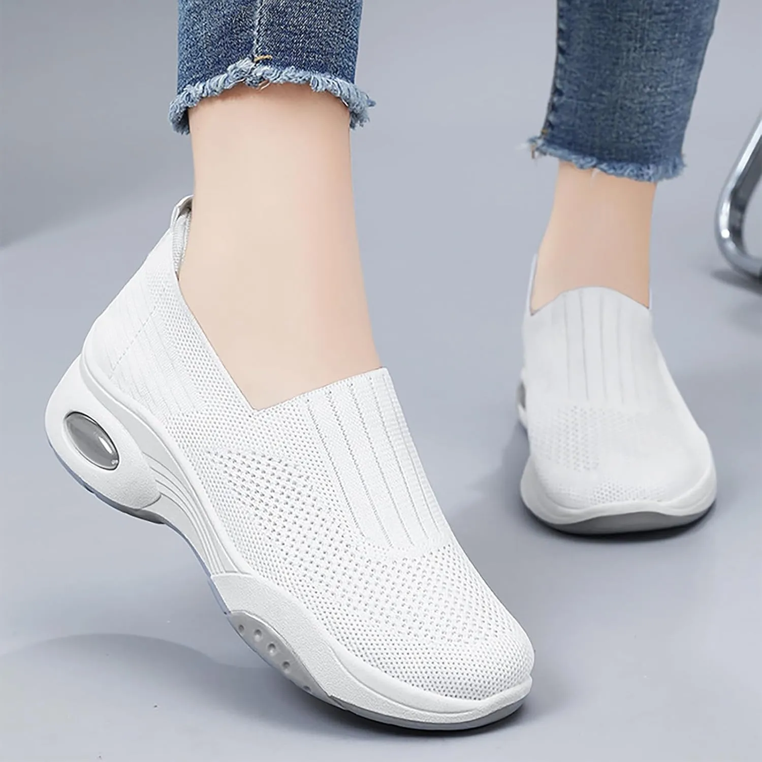 Women's Slip-On Orthopedic Sneakers - Breathable Mesh Knitted Walking Shoes with Wide Width, Arch Support & Non-Slip Sole - Lightweight Low-Top Design for All-Day Comfort