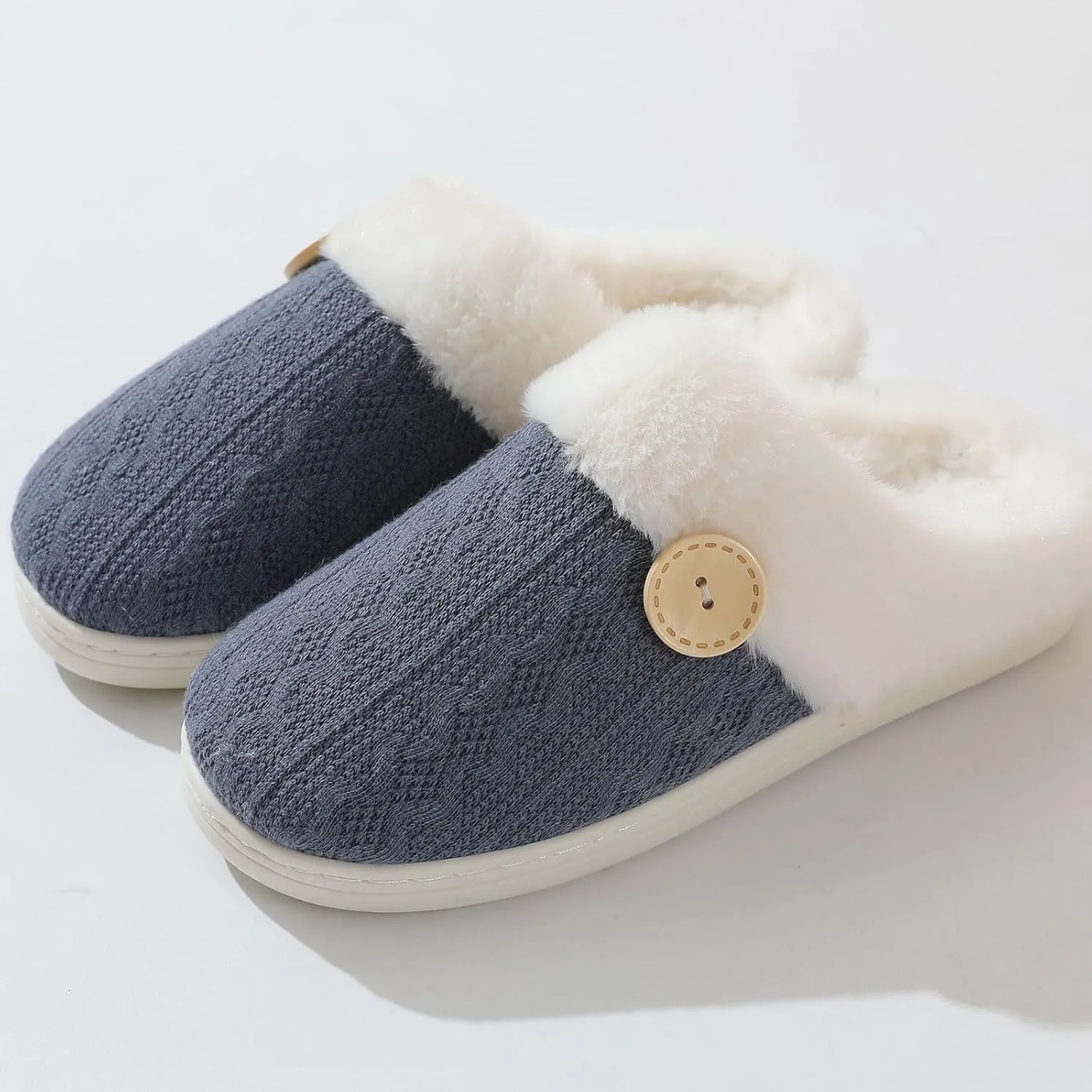 Womens Slipper Warm Comfy Memory Foam House Shoes Knit Slippers with Faux Fur Lining Warm Bedroom Cozy Slippers for Indoor and Outdoor