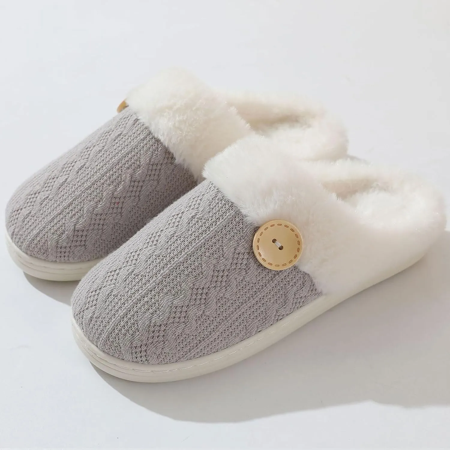 Womens Slipper Warm Comfy Memory Foam House Shoes Knit Slippers with Faux Fur Lining Warm Bedroom Cozy Slippers for Indoor and Outdoor