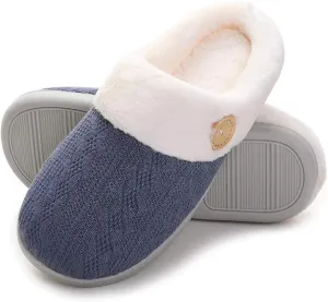Womens Slipper Warm Comfy Memory Foam House Shoes Knit Slippers with Faux Fur Lining Warm Bedroom Cozy Slippers for Indoor and Outdoor