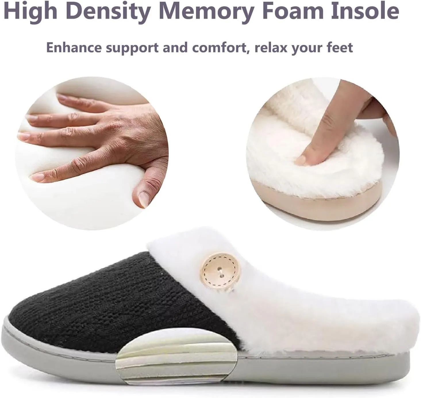 Womens Slipper Warm Comfy Memory Foam House Shoes Knit Slippers with Faux Fur Lining Warm Bedroom Cozy Slippers for Indoor and Outdoor