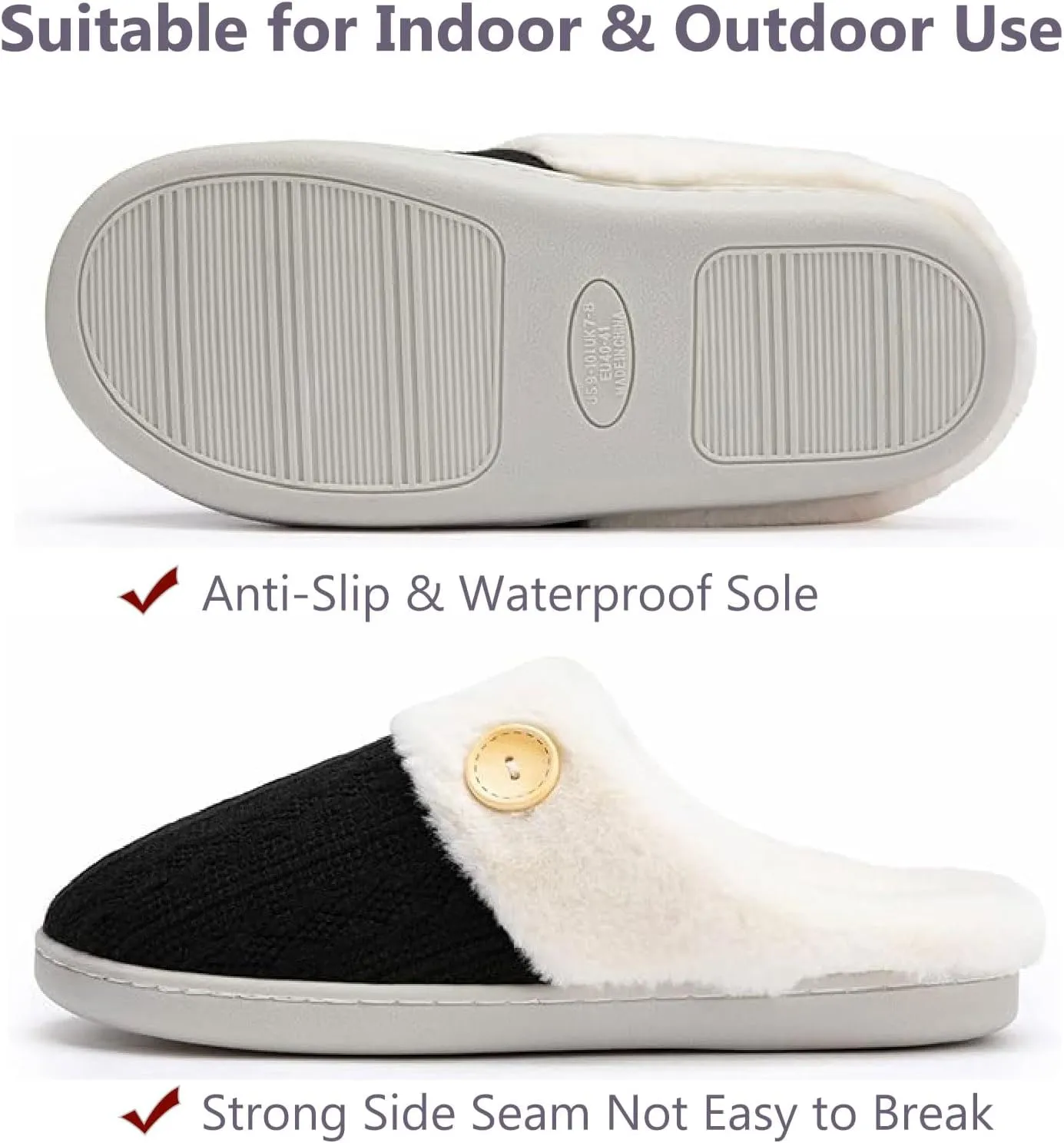 Womens Slipper Warm Comfy Memory Foam House Shoes Knit Slippers with Faux Fur Lining Warm Bedroom Cozy Slippers for Indoor and Outdoor