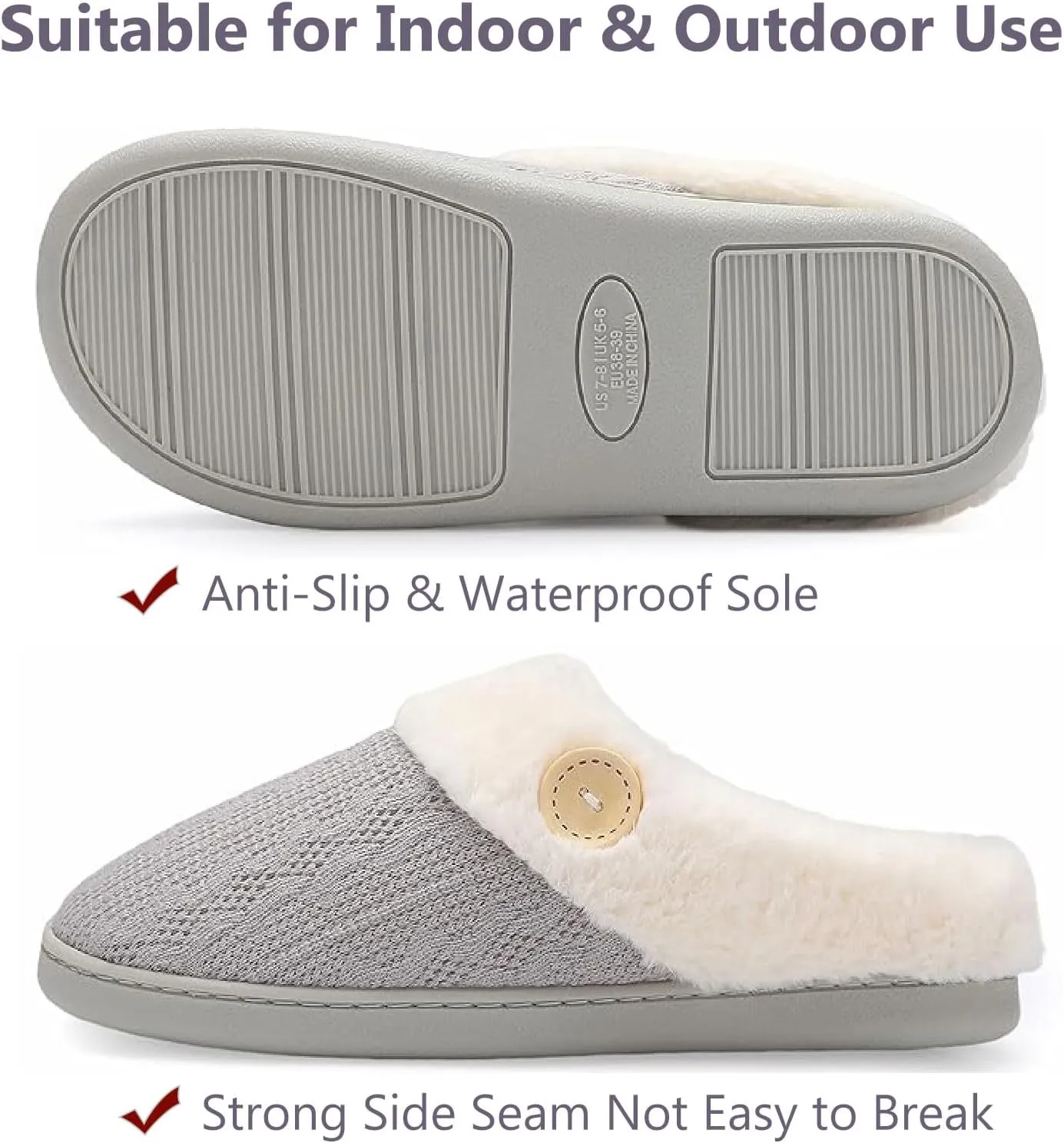 Womens Slipper Warm Comfy Memory Foam House Shoes Knit Slippers with Faux Fur Lining Warm Bedroom Cozy Slippers for Indoor and Outdoor