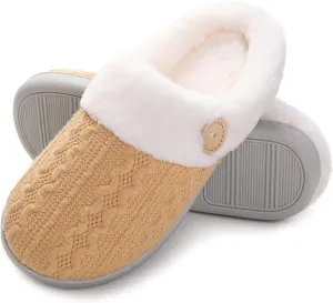 Womens Slipper Warm Comfy Memory Foam House Shoes Knit Slippers with Faux Fur Lining Warm Bedroom Cozy Slippers for Indoor and Outdoor