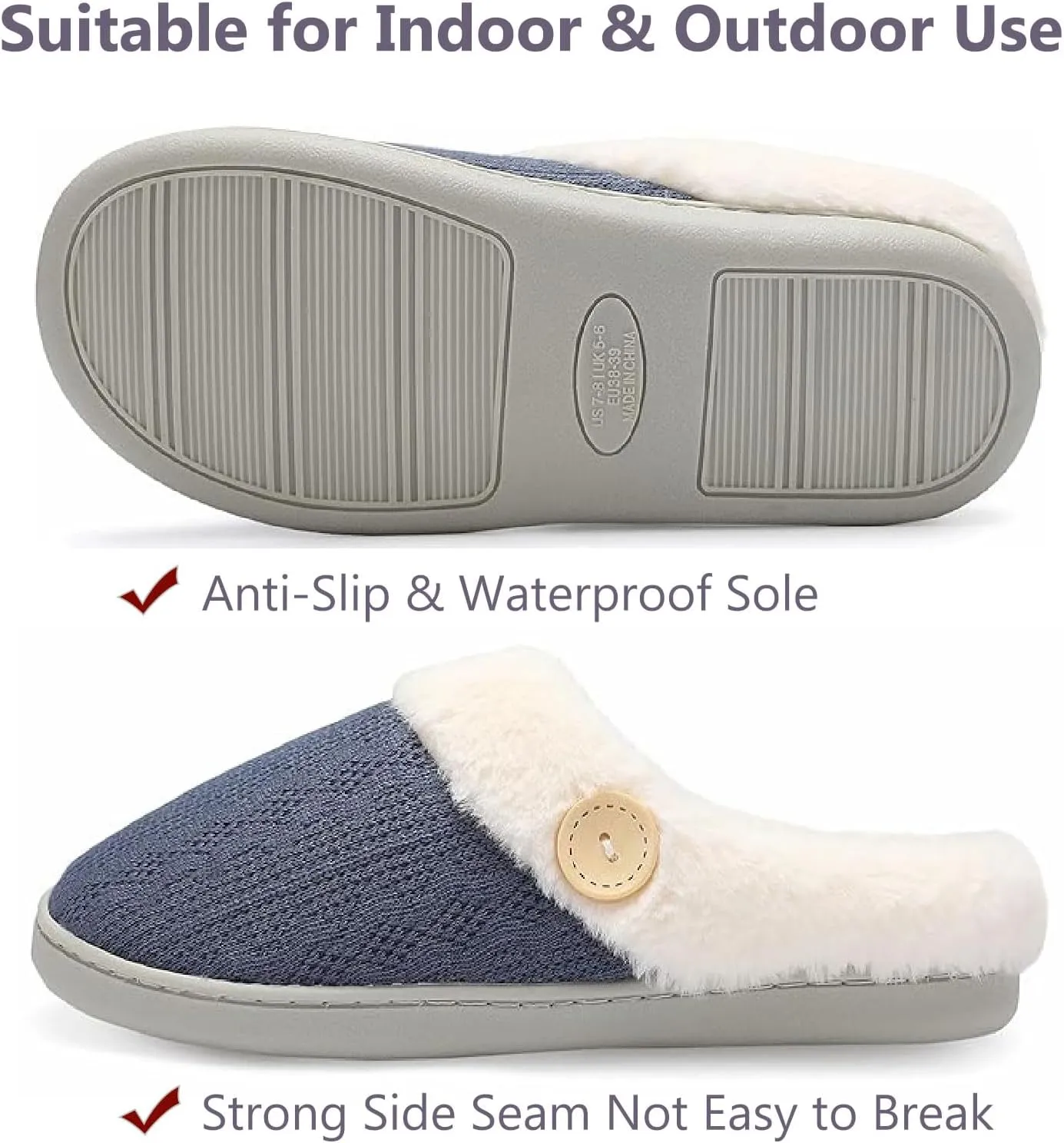 Womens Slipper Warm Comfy Memory Foam House Shoes Knit Slippers with Faux Fur Lining Warm Bedroom Cozy Slippers for Indoor and Outdoor