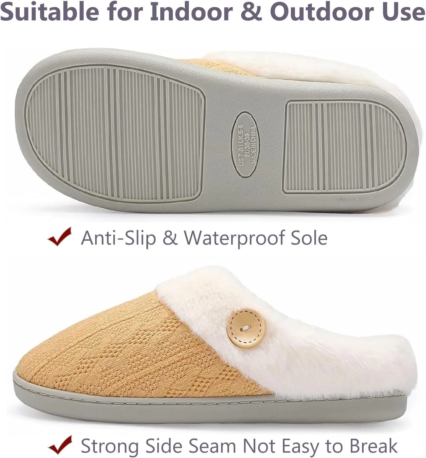 Womens Slipper Warm Comfy Memory Foam House Shoes Knit Slippers with Faux Fur Lining Warm Bedroom Cozy Slippers for Indoor and Outdoor