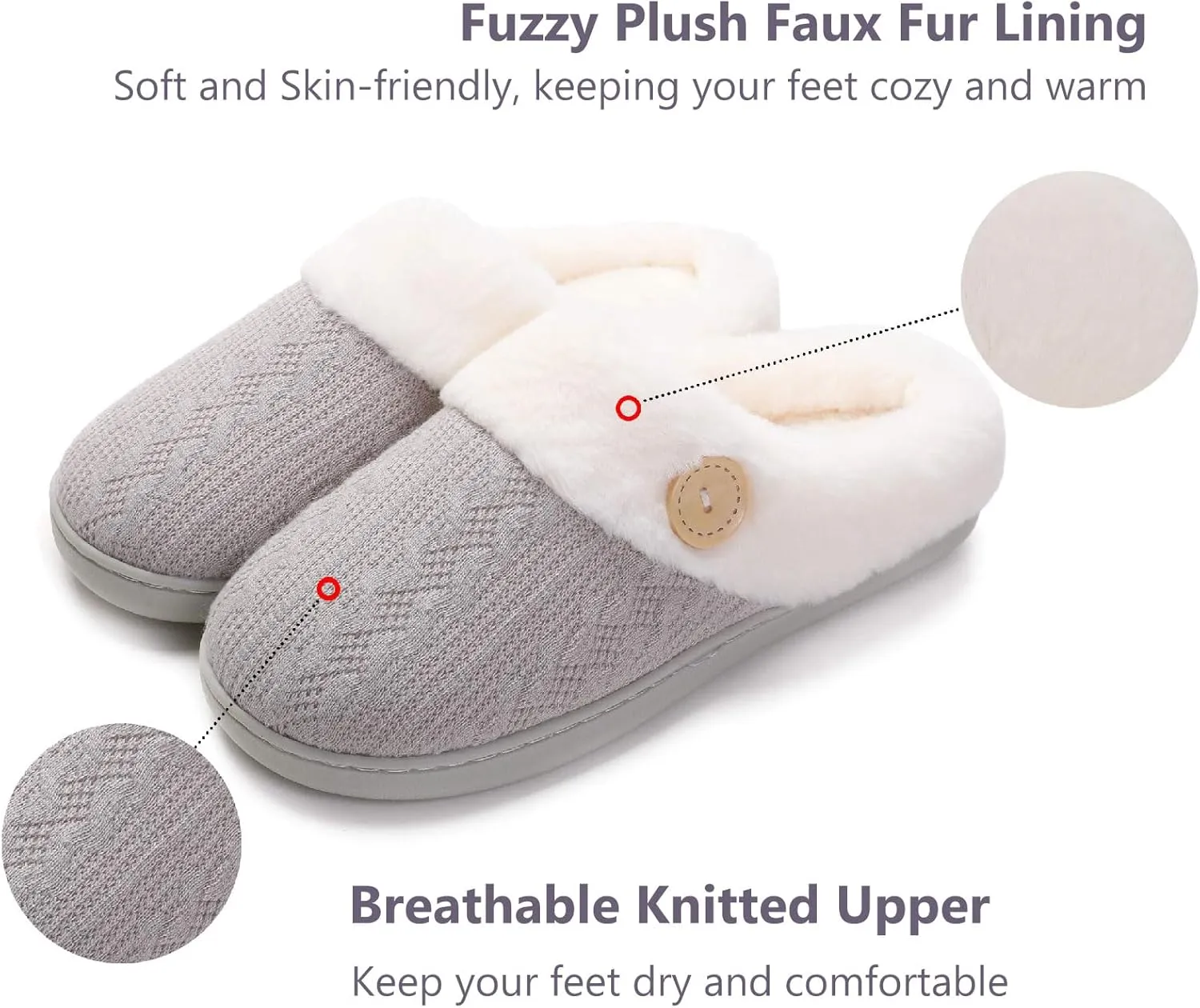 Womens Slipper Warm Comfy Memory Foam House Shoes Knit Slippers with Faux Fur Lining Warm Bedroom Cozy Slippers for Indoor and Outdoor