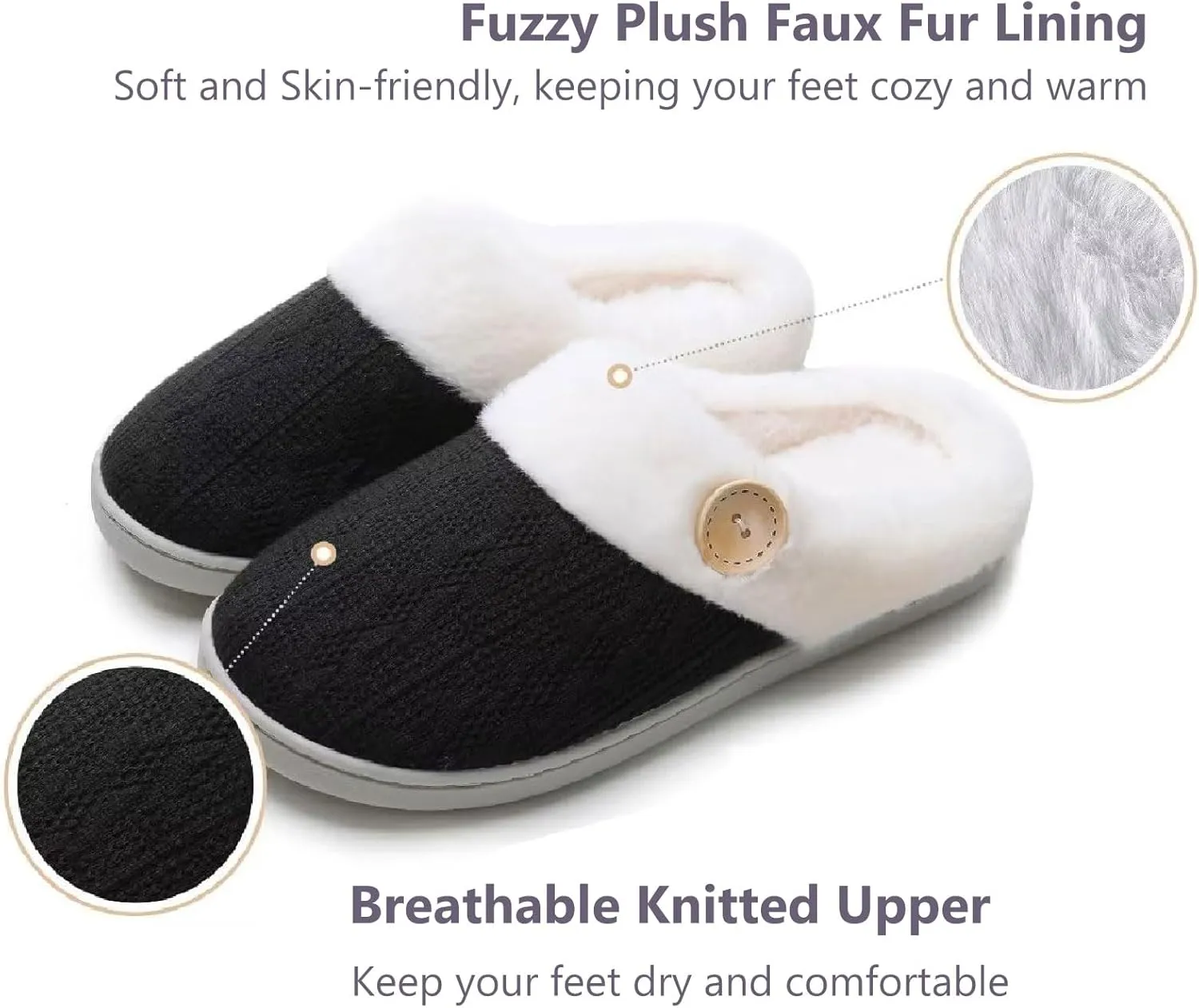 Womens Slipper Warm Comfy Memory Foam House Shoes Knit Slippers with Faux Fur Lining Warm Bedroom Cozy Slippers for Indoor and Outdoor