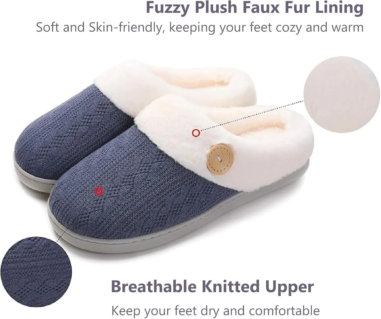 Womens Slipper Warm Comfy Memory Foam House Shoes Knit Slippers with Faux Fur Lining Warm Bedroom Cozy Slippers for Indoor and Outdoor