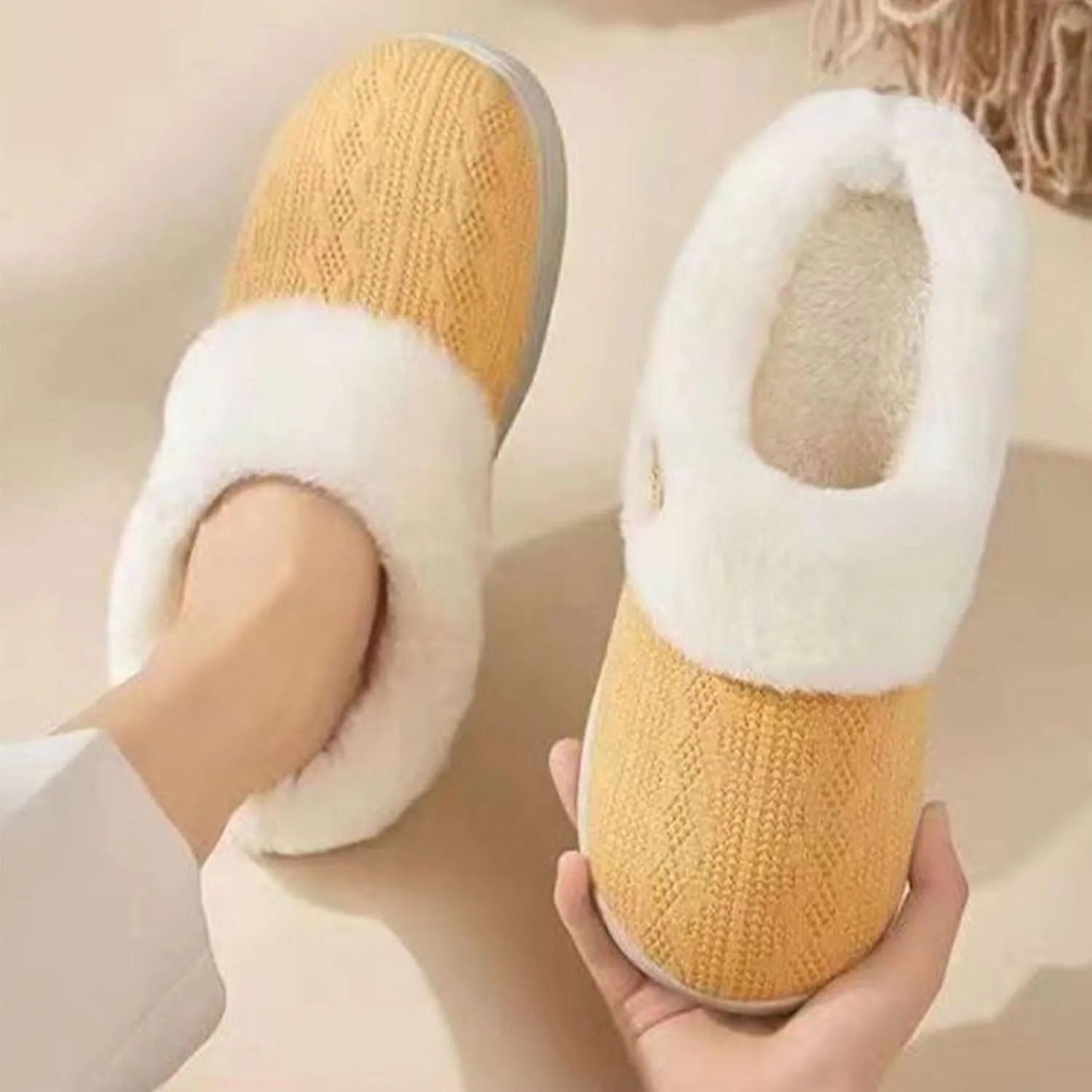 Womens Slipper Warm Comfy Memory Foam House Shoes Knit Slippers with Faux Fur Lining Warm Bedroom Cozy Slippers for Indoor and Outdoor