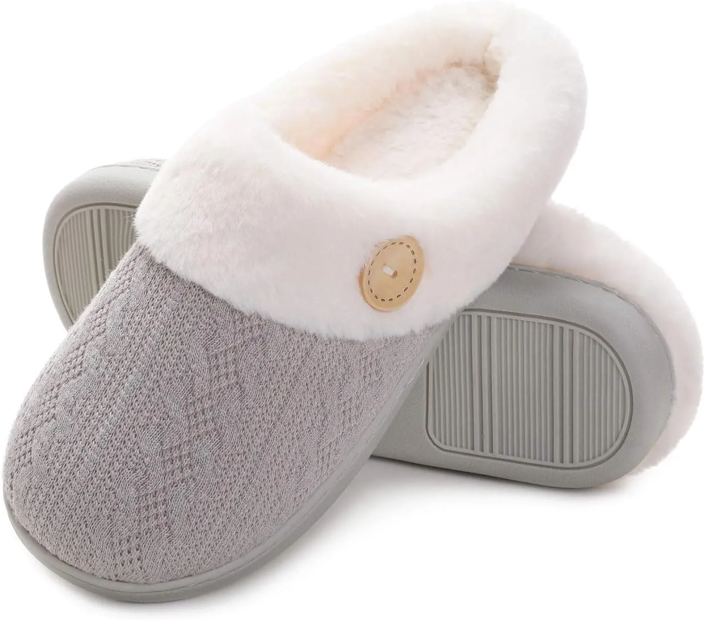 Womens Slipper Warm Comfy Memory Foam House Shoes Knit Slippers with Faux Fur Lining Warm Bedroom Cozy Slippers for Indoor and Outdoor