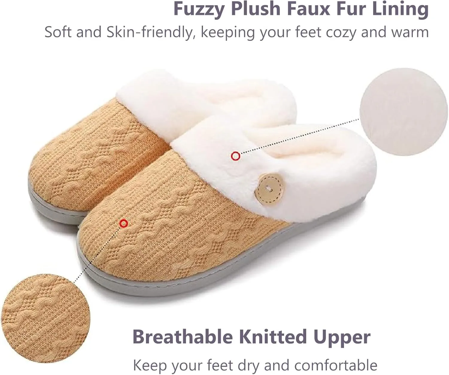 Womens Slipper Warm Comfy Memory Foam House Shoes Knit Slippers with Faux Fur Lining Warm Bedroom Cozy Slippers for Indoor and Outdoor