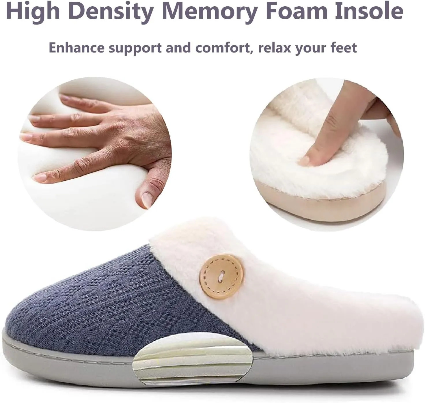Womens Slipper Warm Comfy Memory Foam House Shoes Knit Slippers with Faux Fur Lining Warm Bedroom Cozy Slippers for Indoor and Outdoor