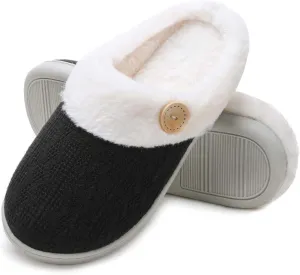 Womens Slipper Warm Comfy Memory Foam House Shoes Knit Slippers with Faux Fur Lining Warm Bedroom Cozy Slippers for Indoor and Outdoor