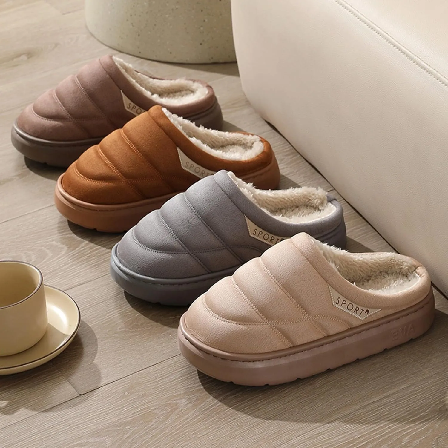 Womens Slippers Fur Fleece Lined Non Slip Slipper Sort Sole Flat Slipper Slip On Bedroom Slippers for Men Indoor