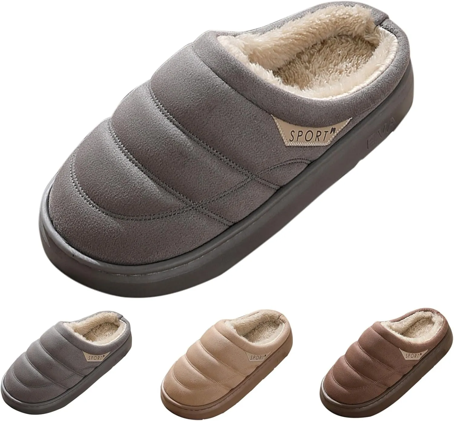 Womens Slippers Fur Fleece Lined Non Slip Slipper Sort Sole Flat Slipper Slip On Bedroom Slippers for Men Indoor