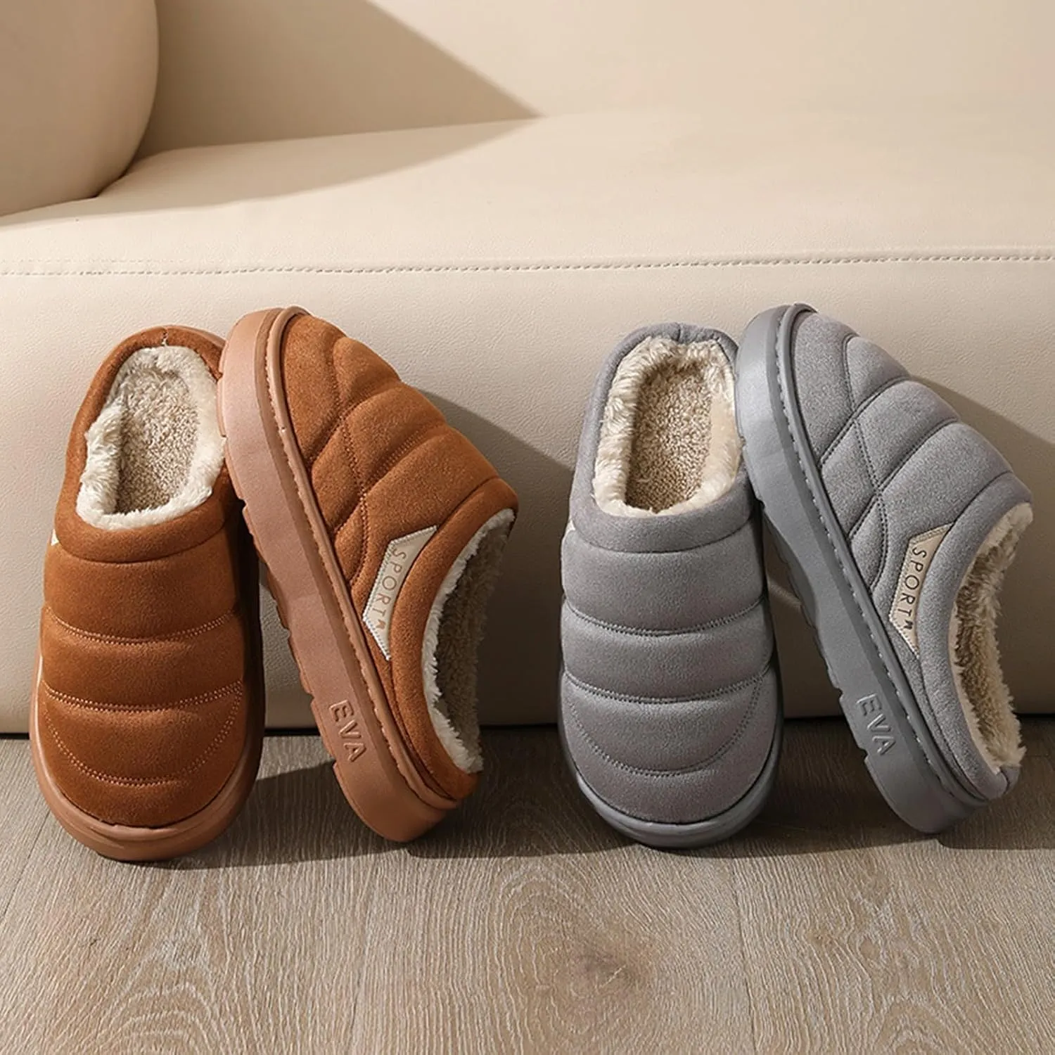 Womens Slippers Fur Fleece Lined Non Slip Slipper Sort Sole Flat Slipper Slip On Bedroom Slippers for Men Indoor