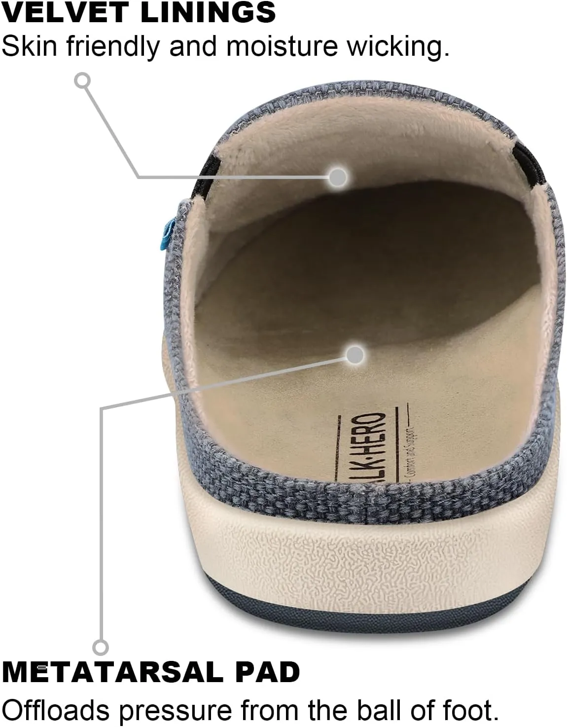 Womens Slippers with Arch Support, Walkhero House Slippers for Women with Suede Insole and Velvet Lining, Slip on Clog Indoor Outdoor House Shoes with Anti-Skid Rubber Sole