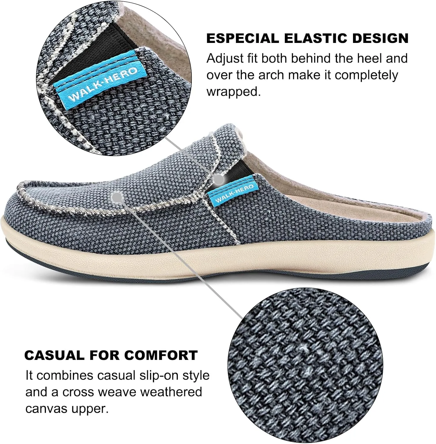 Womens Slippers with Arch Support, Walkhero House Slippers for Women with Suede Insole and Velvet Lining, Slip on Clog Indoor Outdoor House Shoes with Anti-Skid Rubber Sole