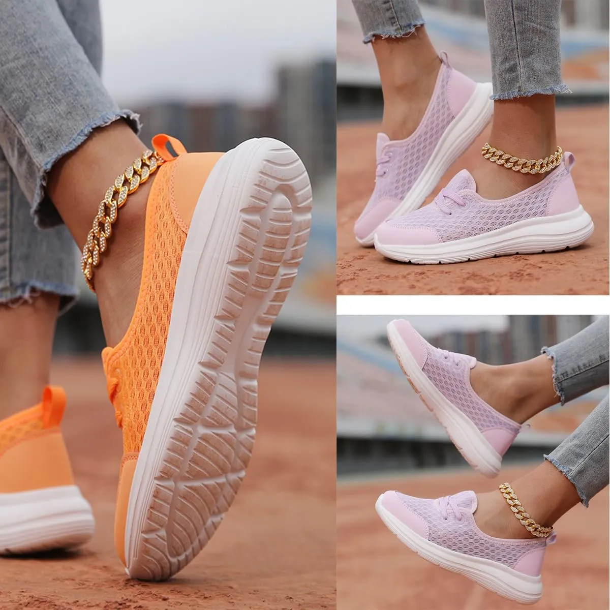 Women's Soft Sole Mesh Comfort Orthopedic Shoes, Slip-On Flat Walking Shoes, Arch Support Walking Shoes, Lightweight Casual Shoe