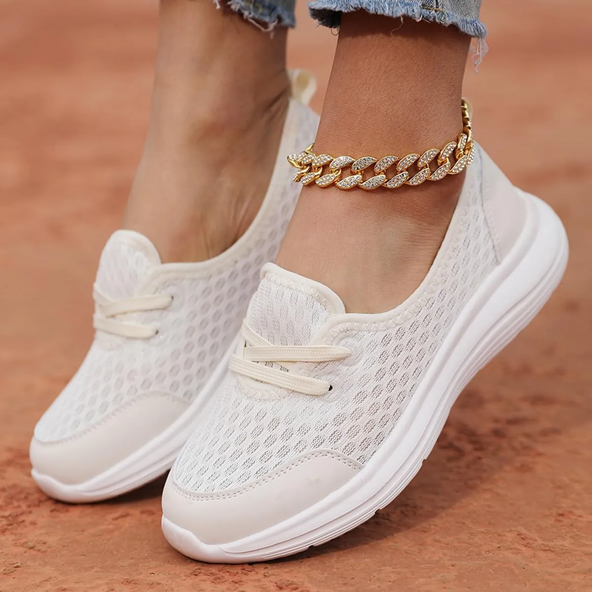 Women's Soft Sole Mesh Comfort Orthopedic Shoes, Slip-On Flat Walking Shoes, Arch Support Walking Shoes, Lightweight Casual Shoe
