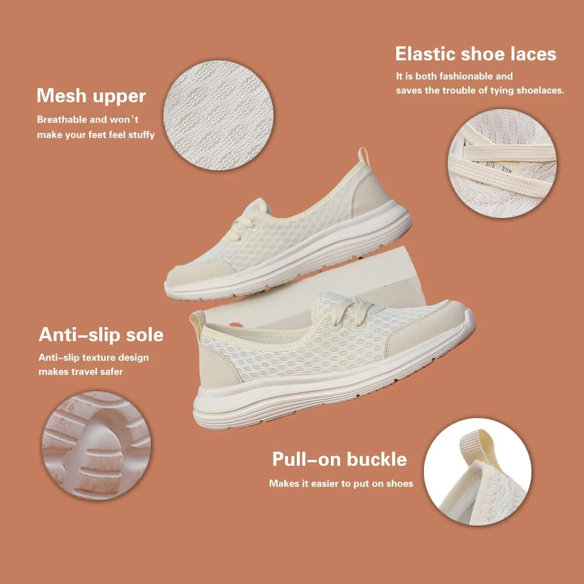 Women's Soft Sole Mesh Comfort Orthopedic Shoes, Slip-On Flat Walking Shoes, Arch Support Walking Shoes, Lightweight Casual Shoe