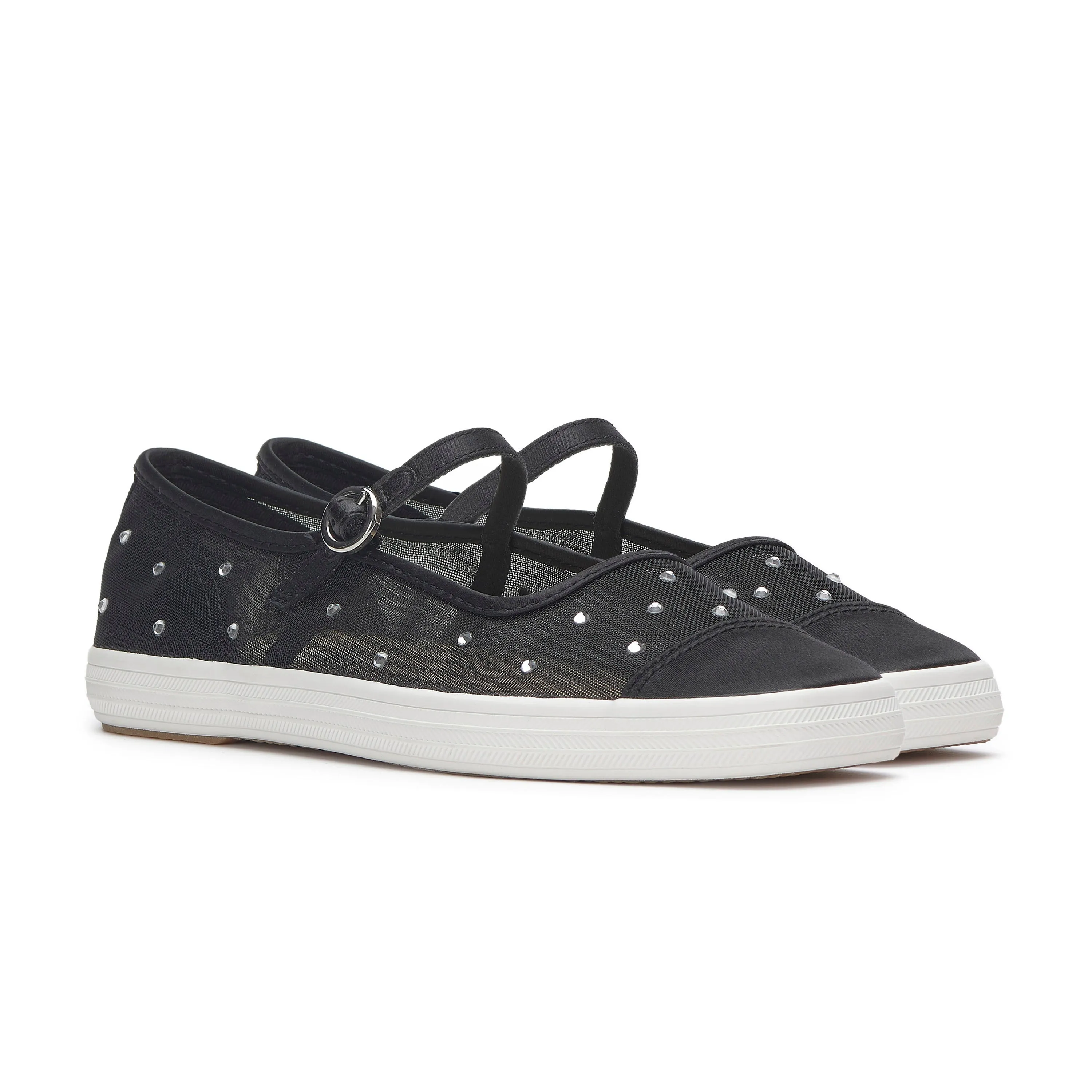 Women's Square Toe Mary Jane Sheer Jewels Black