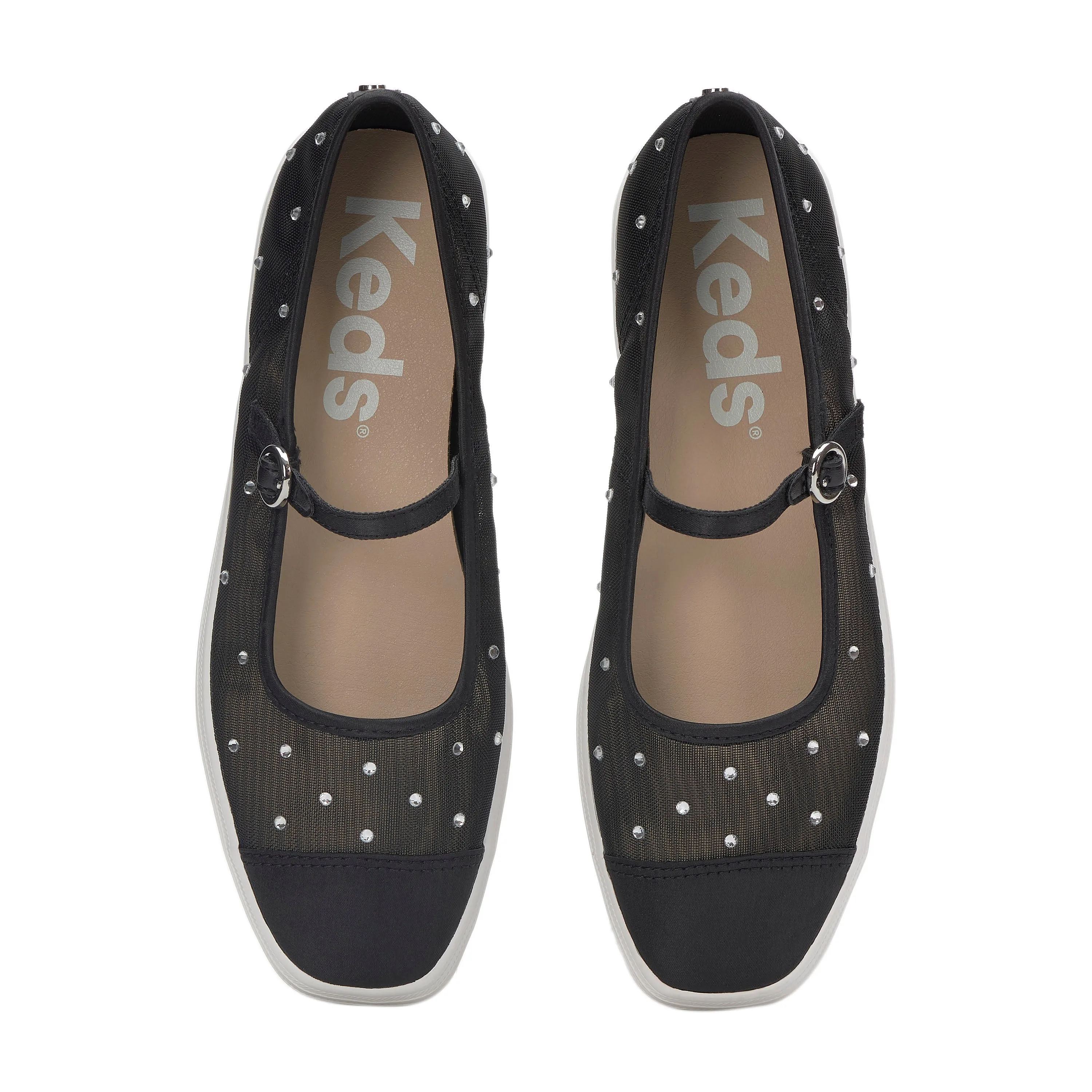 Women's Square Toe Mary Jane Sheer Jewels Black