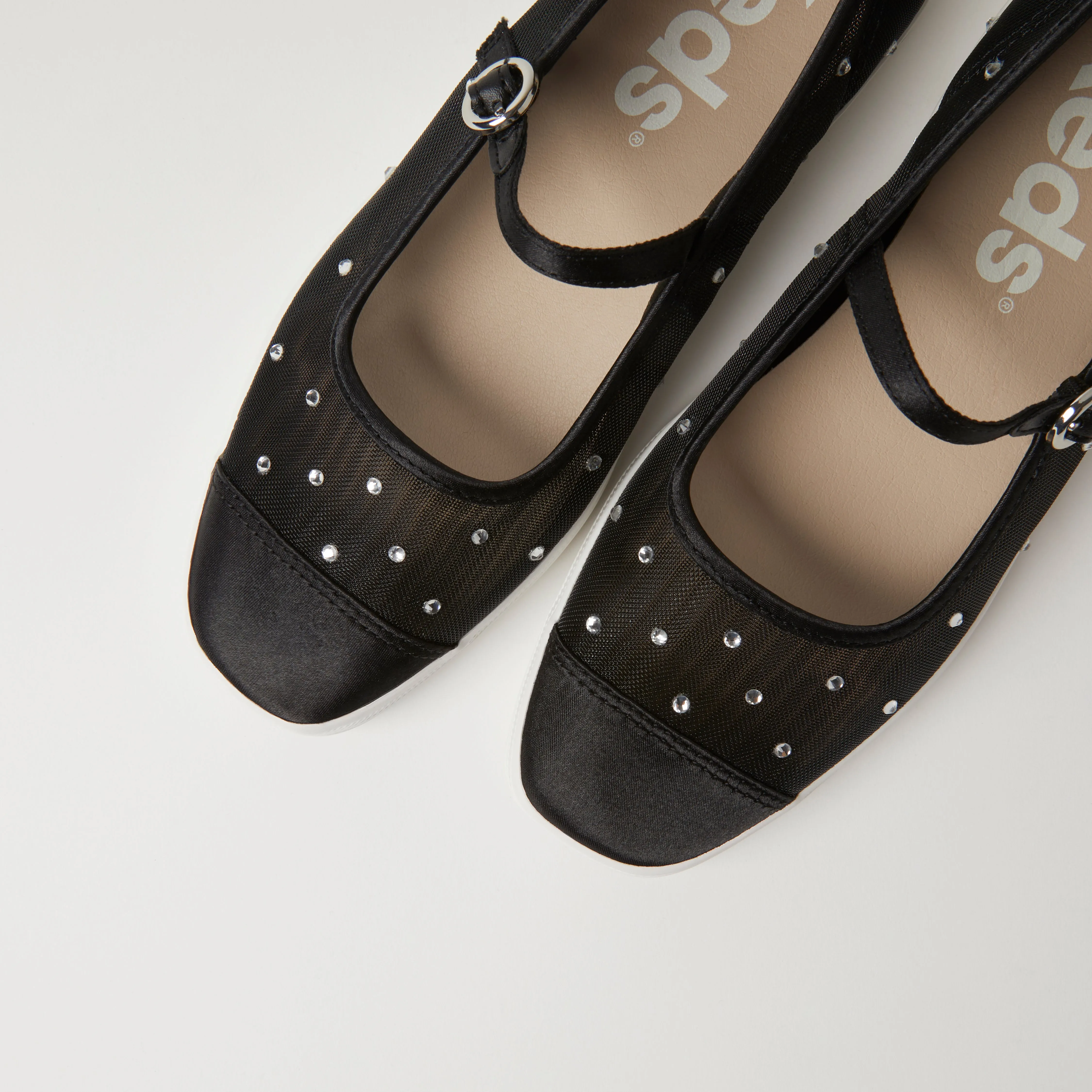 Women's Square Toe Mary Jane Sheer Jewels Black