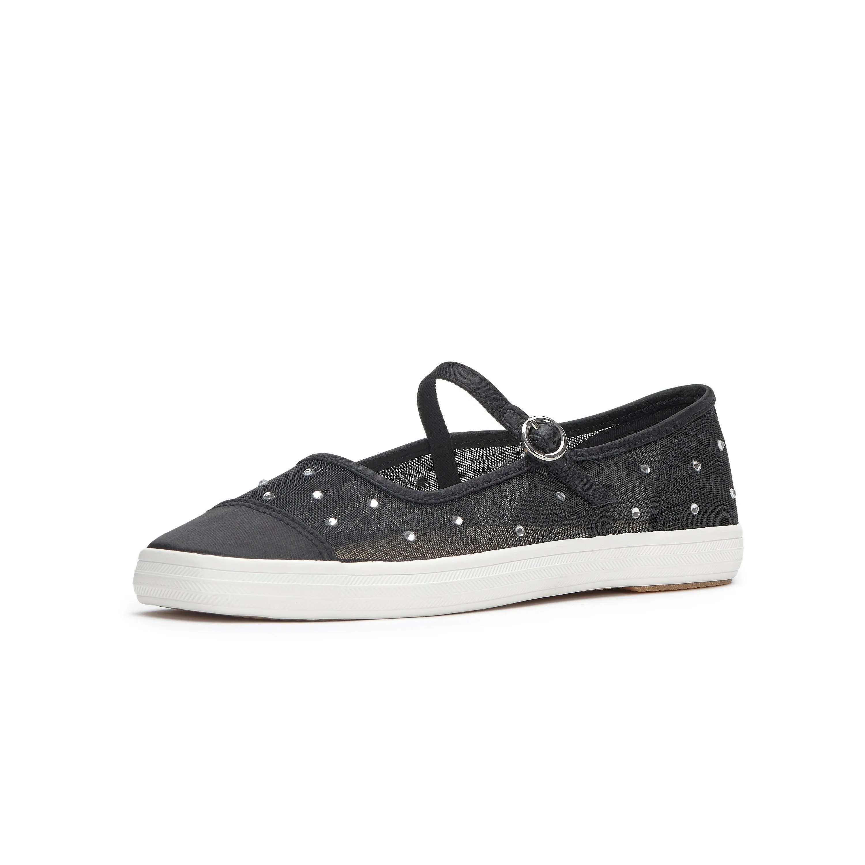 Women's Square Toe Mary Jane Sheer Jewels Black