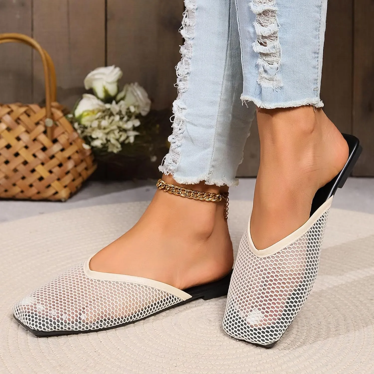 Women's Summer Fashion Net Cloth Overhead Sandals Hollow Breathable Flat Non Slip Womens Born Sandals Size 8