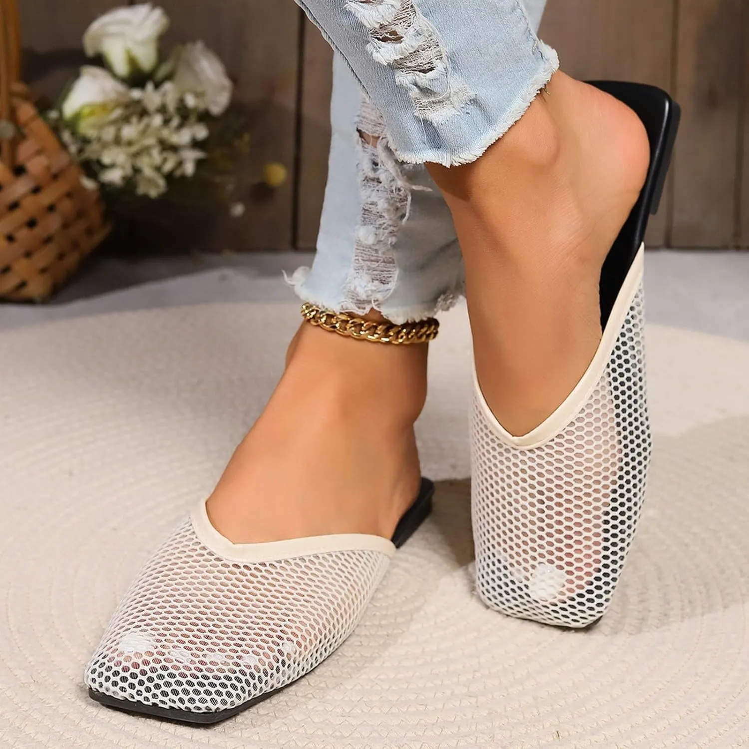 Women's Summer Fashion Net Cloth Overhead Sandals Hollow Breathable Flat Non Slip Womens Born Sandals Size 8