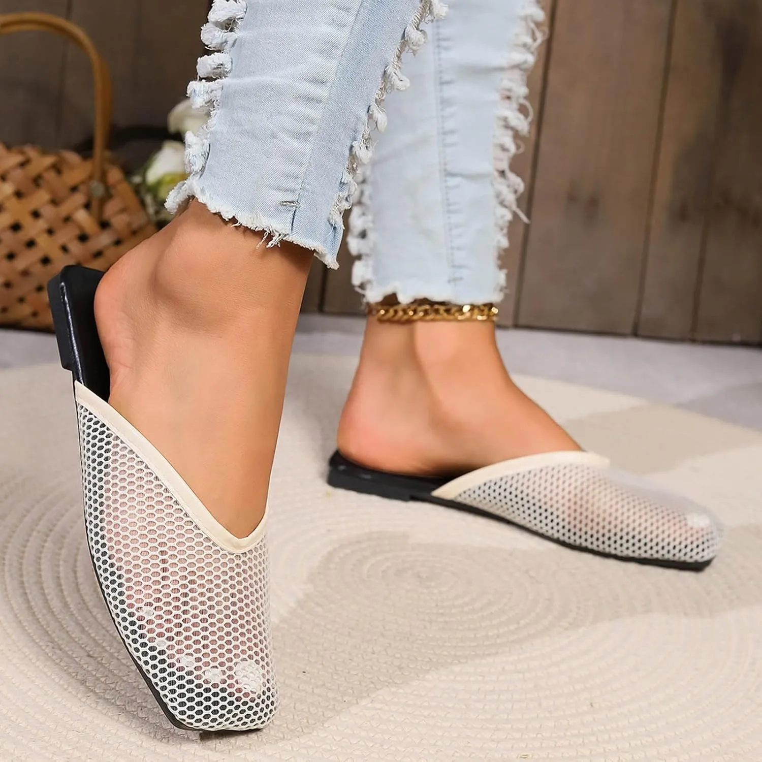 Women's Summer Fashion Net Cloth Overhead Sandals Hollow Breathable Flat Non Slip Womens Born Sandals Size 8