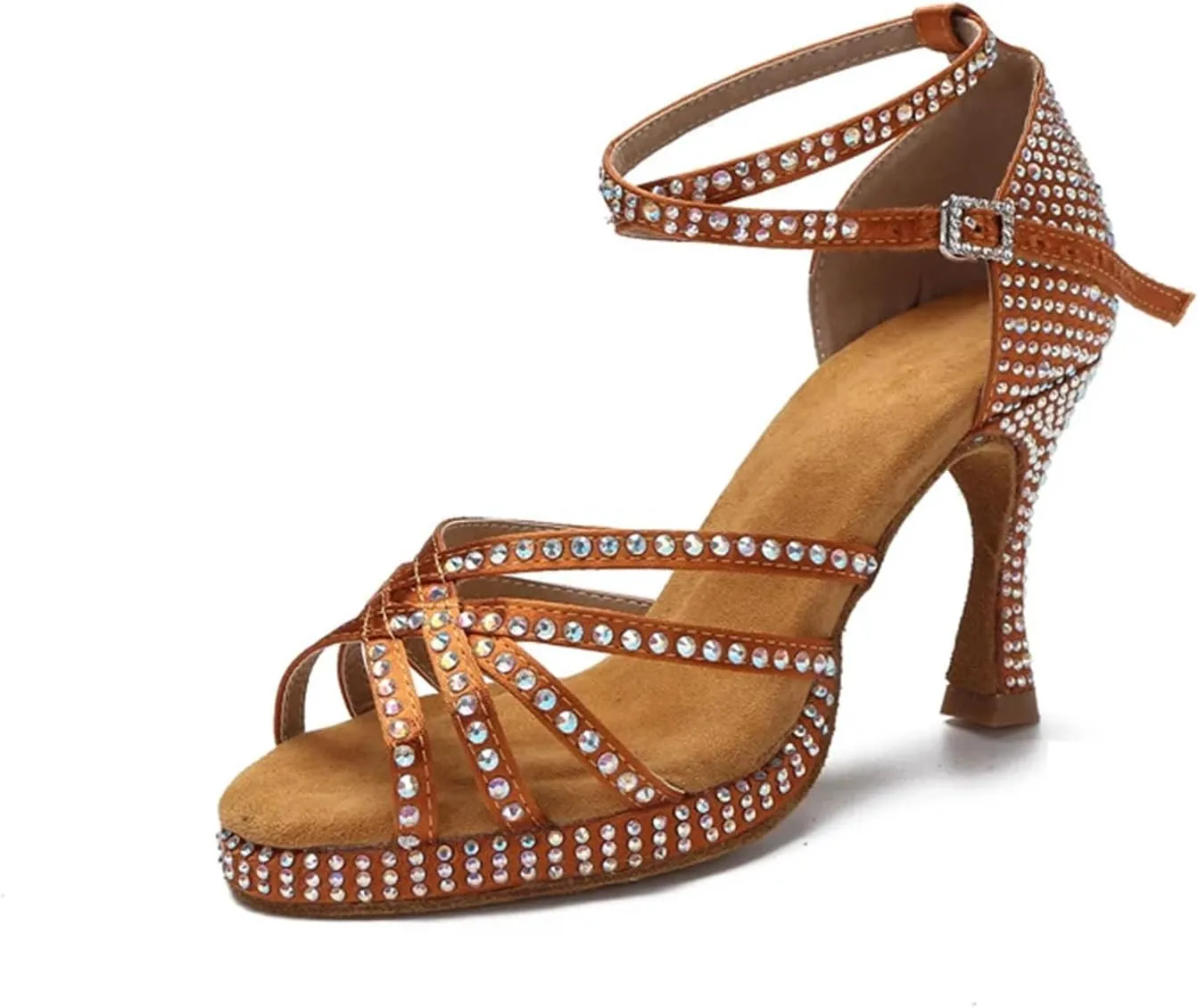 Women's Thick-Sole Crystal Sandals - Non-Slip Design with Geometric Straps for Indoor Galas (8CM/3.15")