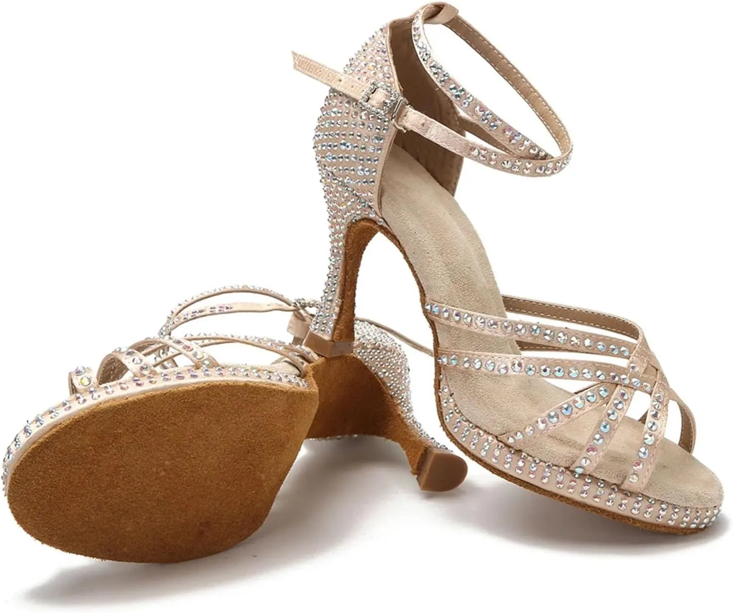 Women's Thick-Sole Crystal Sandals - Non-Slip Design with Geometric Straps for Indoor Galas (8CM/3.15")
