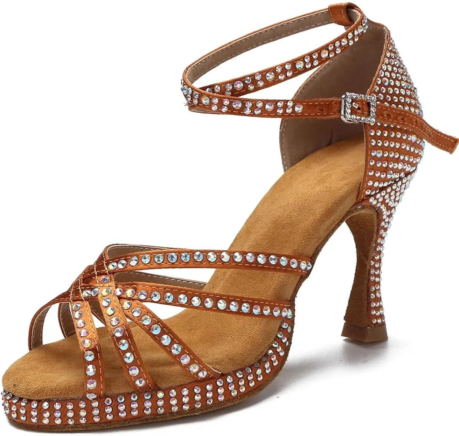 Women's Thick-Sole Crystal Sandals - Non-Slip Design with Geometric Straps for Indoor Galas (8CM/3.15")