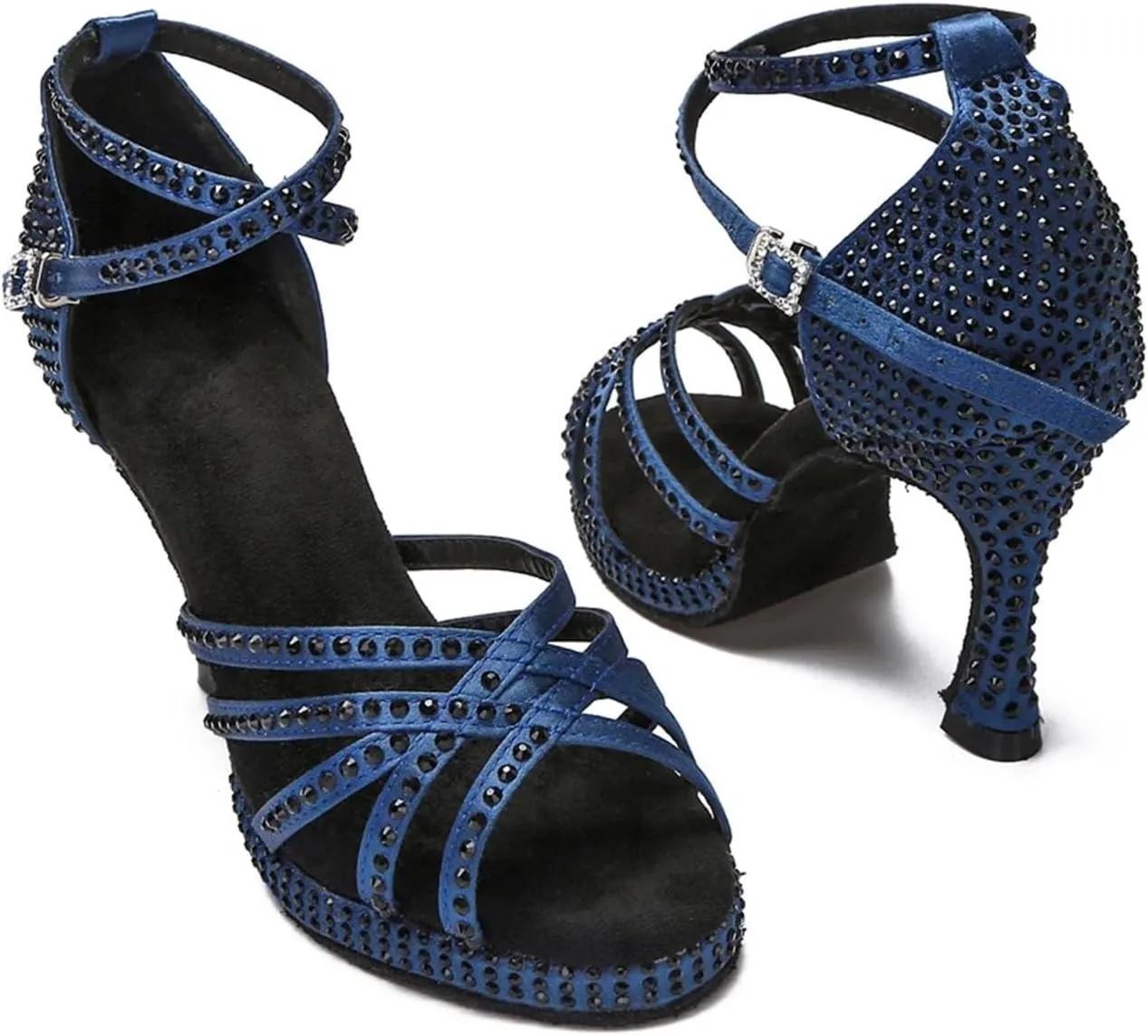 Women's Thick-Sole Crystal Sandals - Non-Slip Design with Geometric Straps for Indoor Galas (8CM/3.15")