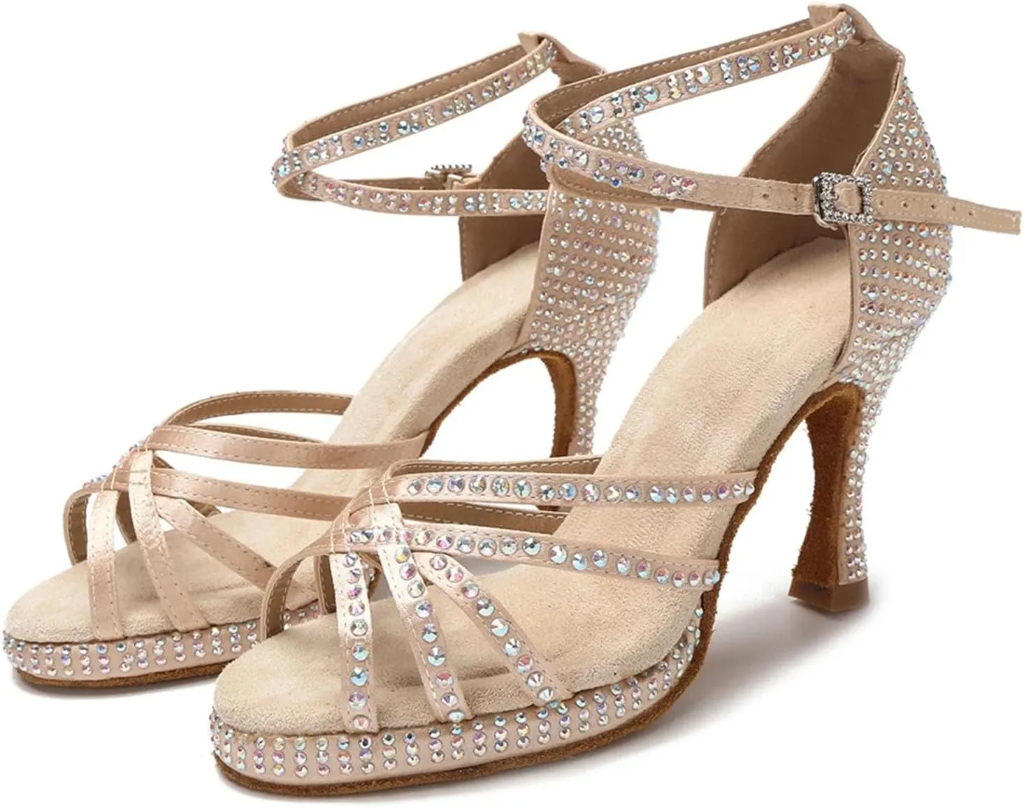 Women's Thick-Sole Crystal Sandals - Non-Slip Design with Geometric Straps for Indoor Galas (8CM/3.15")