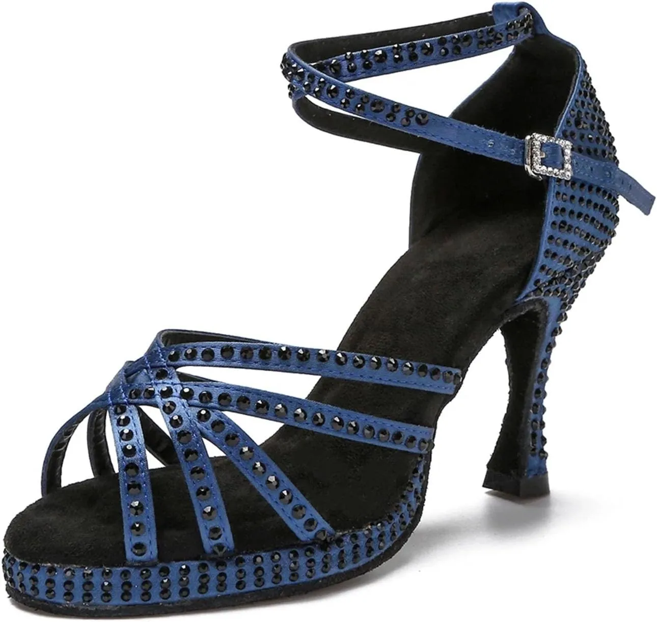 Women's Thick-Sole Crystal Sandals - Non-Slip Design with Geometric Straps for Indoor Galas (8CM/3.15")