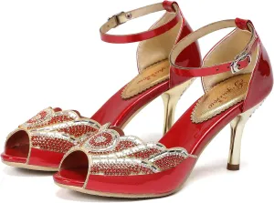 Women's Toe Handmade Rhinestones Crystal Heel Evening Bridal Wedding Prom Sandals