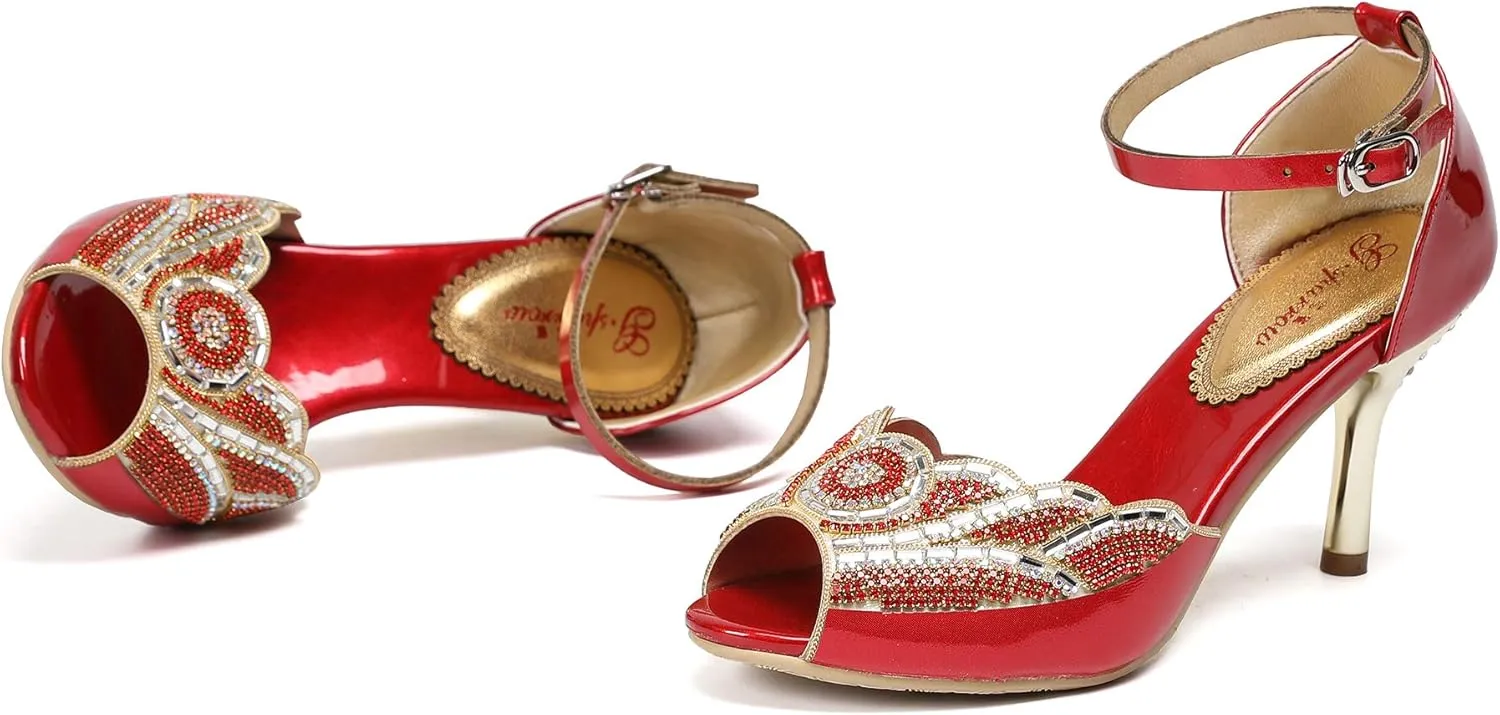 Women's Toe Handmade Rhinestones Crystal Heel Evening Bridal Wedding Prom Sandals